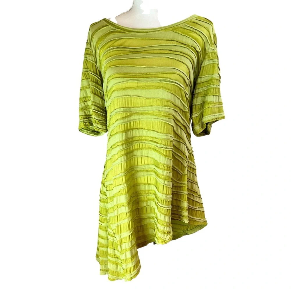 CUT LOOSE Olive Green Tunic Top Shirt Sz L Asymmetrical Short Sleeve‎ Lagenlook - Picture 16 of 16